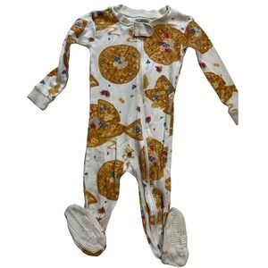 Burts Bees Baby 12M Waffle Print Organic Cotton Zip Front Footed Sleeper Pajamas